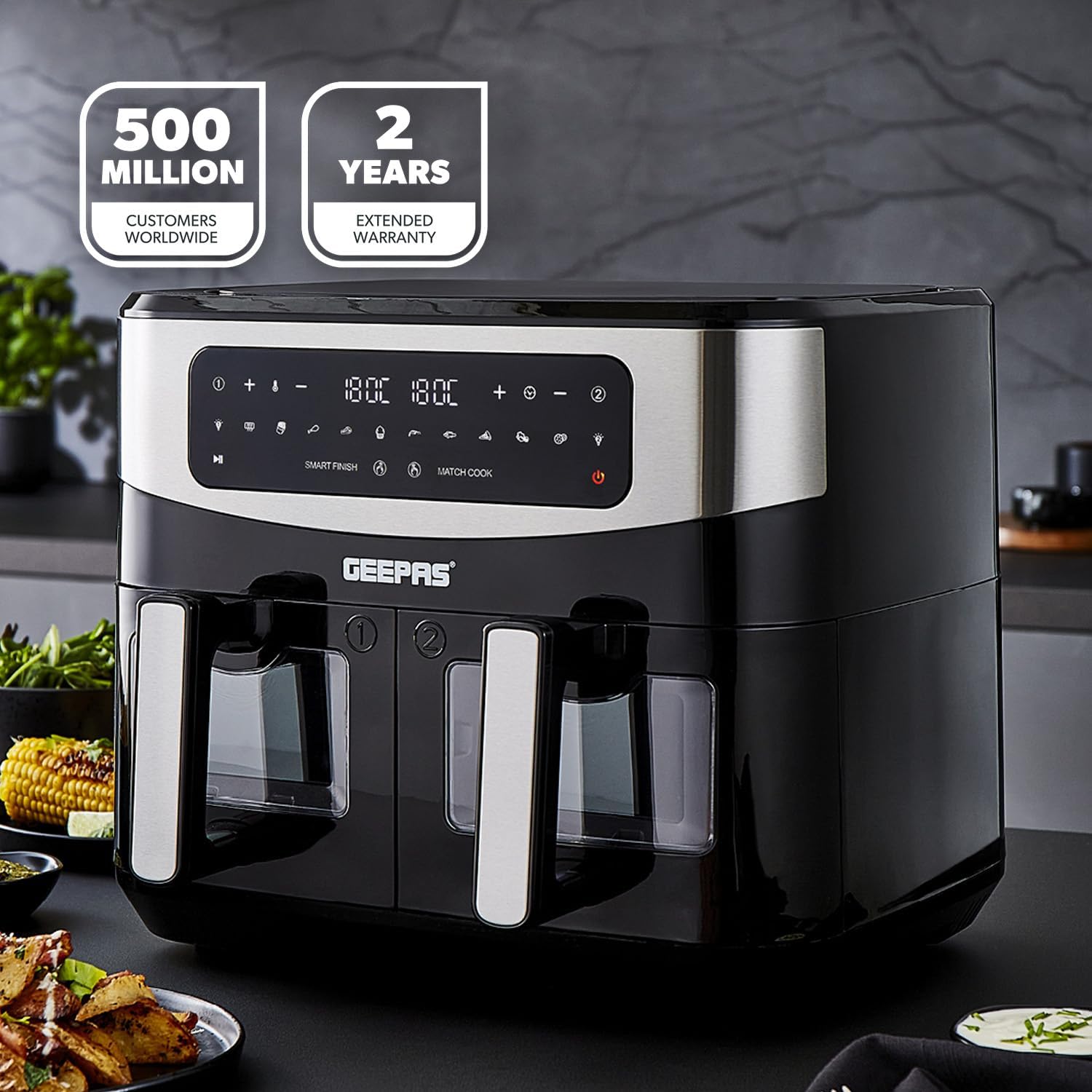 Dual Zone Digital Air Fryer with Two Drawers, Touch Screen and Smart Finish detail 2